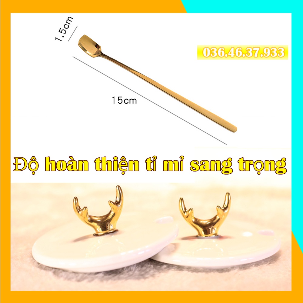 Ly sứ có nắp đậy Cao Cấp dễ thương kèm thìa vàng sang trọng
