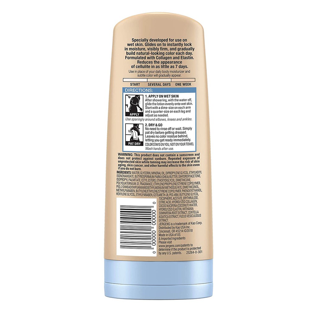 Dưỡng Thể dùng cho da ẩm ướt giúp săn và nhuộm nâu da Jergens Natural Glow Wet Skin Moisturizer + Firming 221ml (Mỹ)