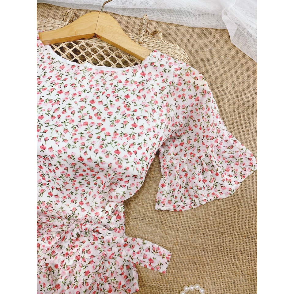ĐẦM VÁY VOAN HOA NHÍ CỔ TRÒN TAY LỠ BÈO PHỐI CÁCH ĐIỆU  - Hình Shop Chụp Thật