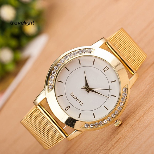 Đồng Hồ Đeo Tay Bằng Thép Không Gỉ Đính Đá Thời Trang Dành Cho Nữ