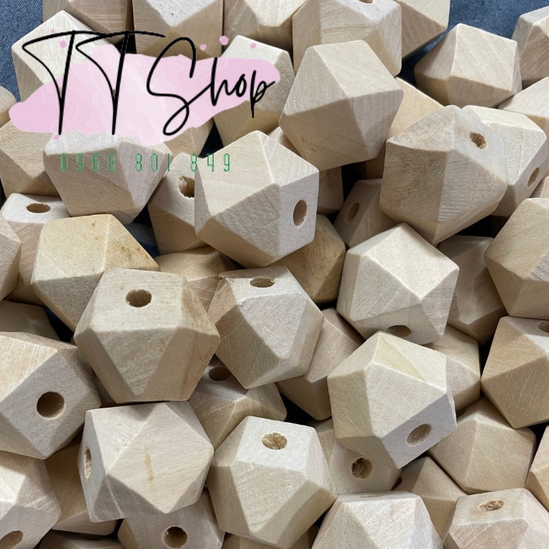 Hạt gỗ đa giác handmade kích thước 20mm trang trí làm macrame, decor, màu mộc, mix nhiều màu | TT Shop