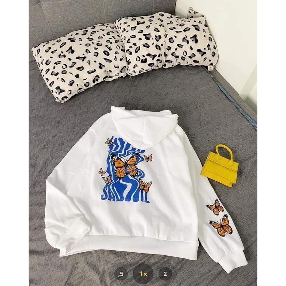 Áo Hoodie Nỉ Unisex Nam Nữ In Hình Bướm SADIZ Có Mũ Khóa Kéo 2 Màu Freesize Năng Động G053 | BigBuy360 - bigbuy360.vn