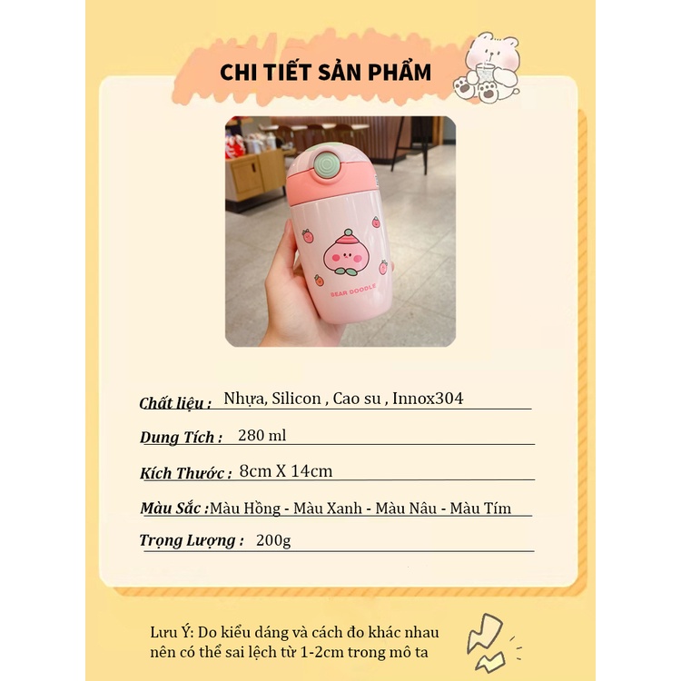 Bình Nước Giữ Nhiệt Cho Bé Cute 280ml ,Bình Giữ Nhiệt Nóng Lạnh Cho Bé Mang Đi Học Tiện Lợi BN22
