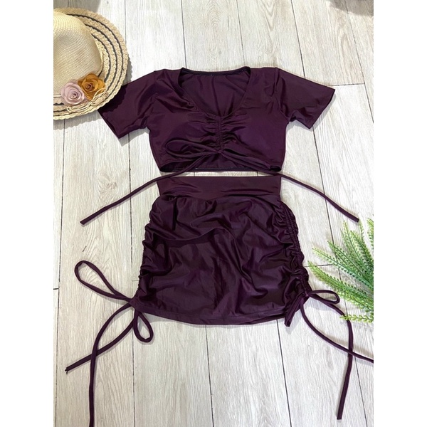 Bikini biển 2 mảnh ❤️ Siêu hót ❤️ Đồ bơi tay ngắn phối quần đùi váy nhún m
