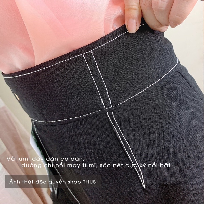Quần giả váy kiểu nữ cạp cao xếp lệch chất vải cao cấp có co giãn