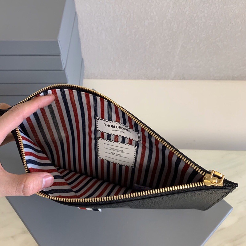 Ví tab đứng nam chất liệu da lớp ngoài cao cấp khoá kéo kim loại chống bay màu thom browne