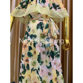 Váy voan hoa mỏng dáng dài xòe mềm mại in hoa tiết hoa DG gam vàng chanh tươi mát