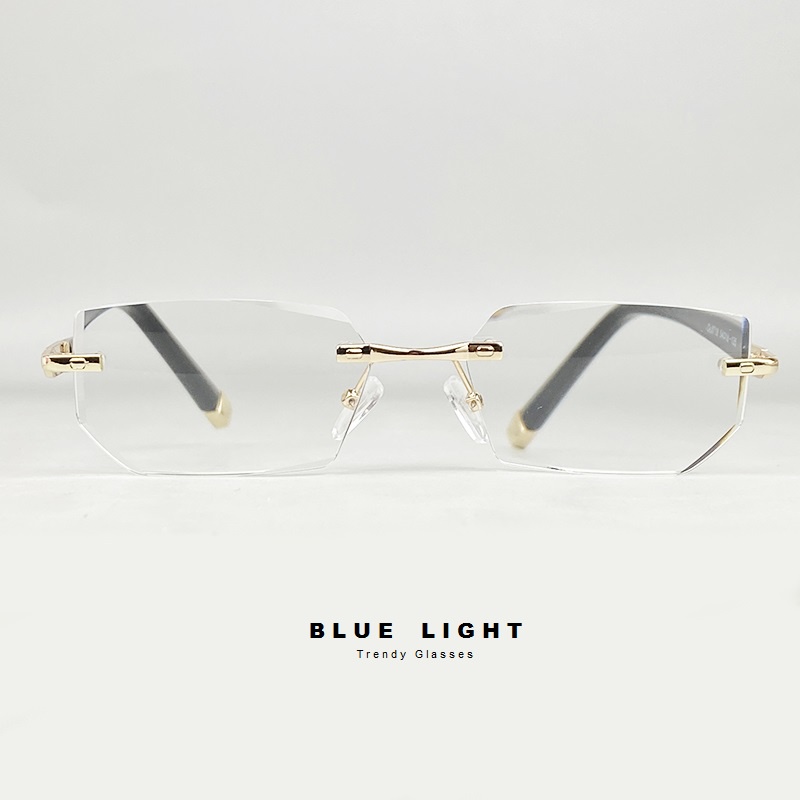 Kính Viễn, Kính Lão Gọng Khoan Không Viền Sang Trọng, Mắt Thuỷ Tinh Cao Cấp, Hoạ Tiết Vàng Cao Cấp - BLUE LIGHT