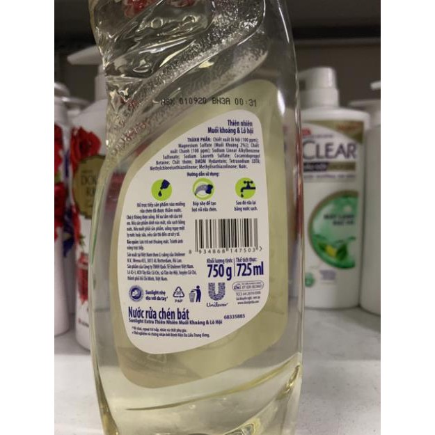 Nước rửa chén bát Sunlight thiên nhiên muối khoáng & lô hội 750g