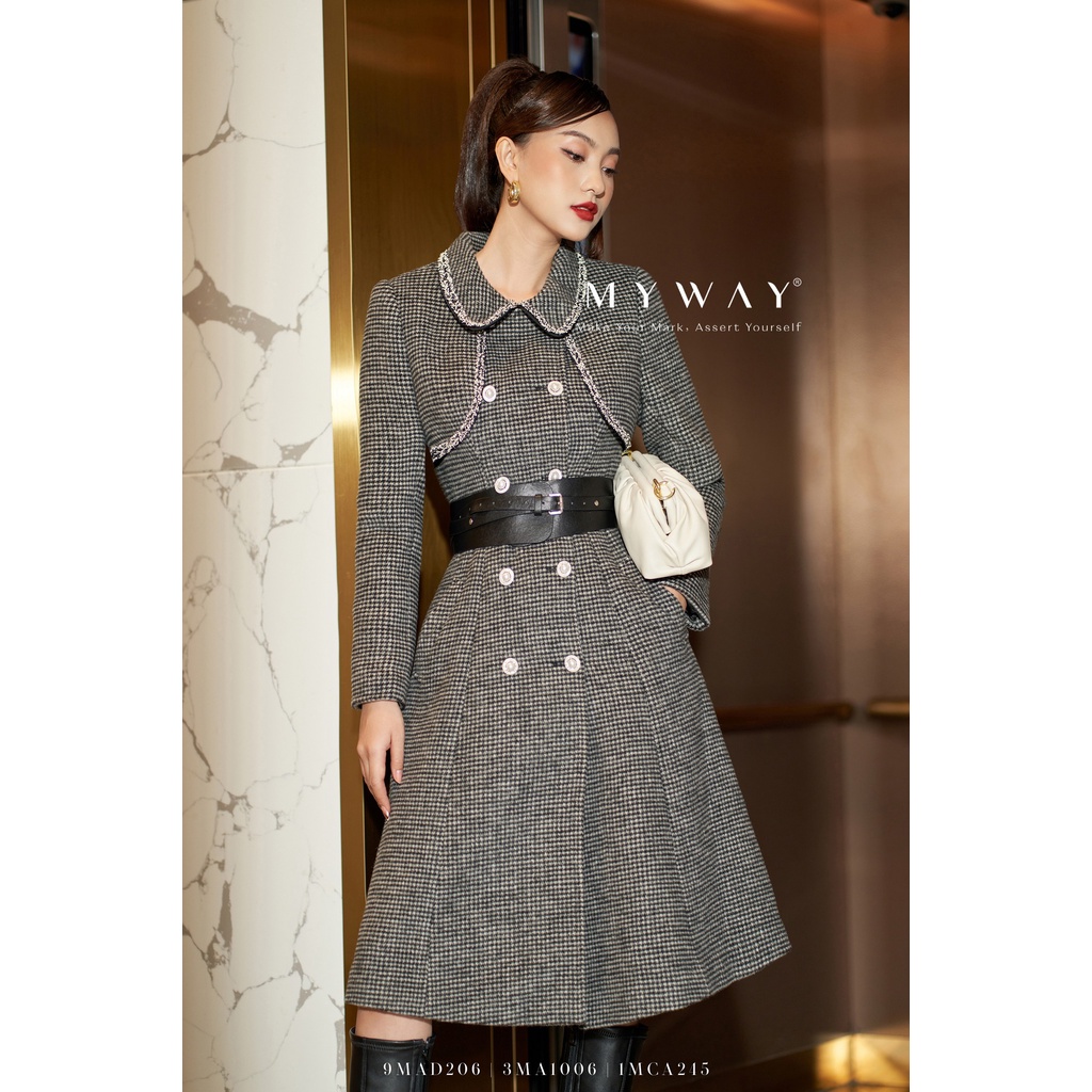 Áo Choàng Nữ MY WAY Dáng Dài Họa Tiết Caro Cao Cấp 9MAD206