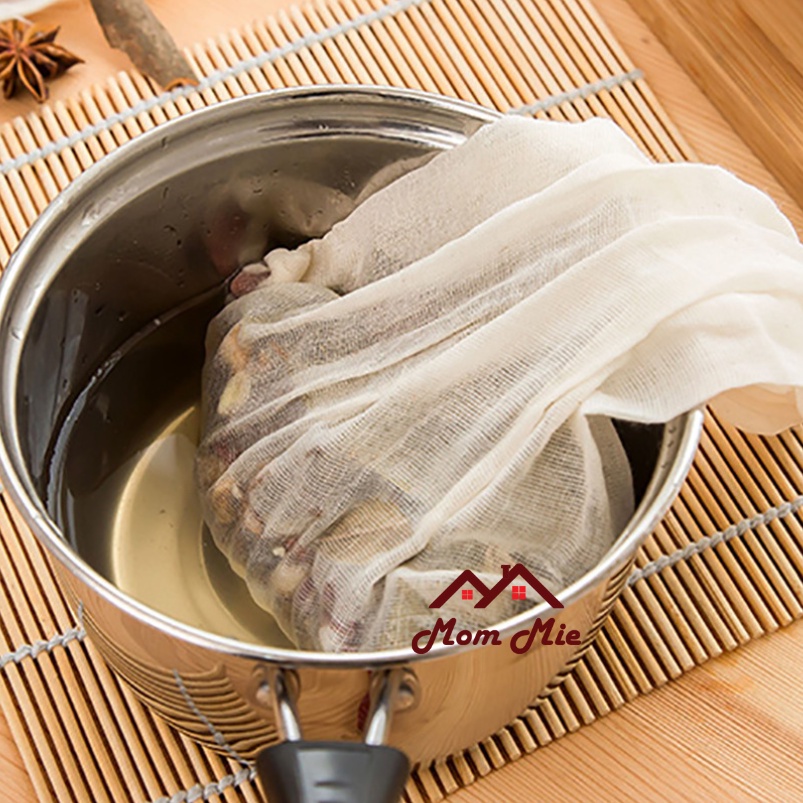 Túi lọc gia vị, lọc trà, lọc thực phẩm đun nấu bằng vải cotton có dây rút - J102
