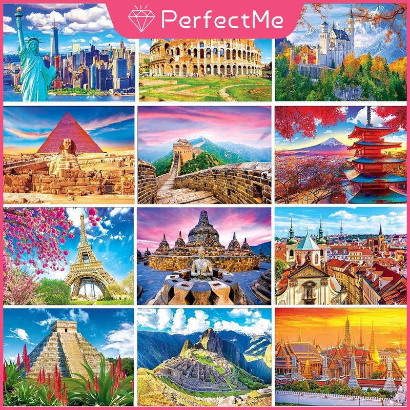 Bộ Tranh Đính Đá 5D Họa Tiết Phong Cảnh Thế Giới Độc Đáo Kích Thước 50x40cm