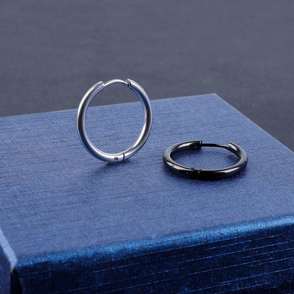 Khuyên tai tròn nhỏ chất liệu inox màu vàng đen 10 / 12 / 14 / 16 / 18 / 20mm dành cho nam và nữ