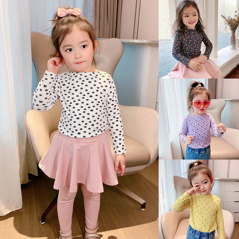 Áo thun tay dài cổ tròn chất liệu polyester thoải mái cho bé gái 4-6 tuổi tùy chọn họa tiết