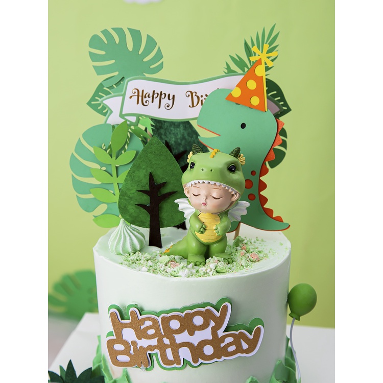 Trang trí sứ em bé khủng long xanh ngồi