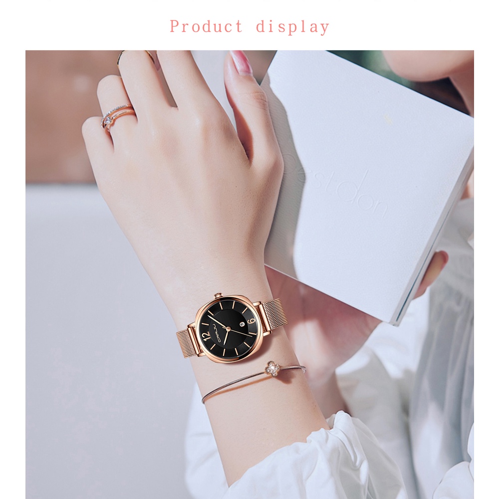 Đồng hồ thạch anh CRRJU 2169 X bằng thép không gỉ chống thấm nước thời trang thể thao thông thường đơn giản cho nữ