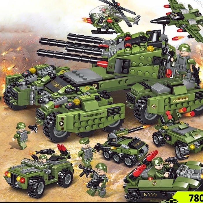 bộ lắp ráp Lego xe quân sự - máy bay chiến đấu - xe tank lắp ráp 780 chi tiết