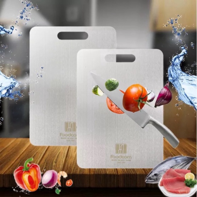 Thớt inox cao cấp Foodcom thớt kháng khuẩn không xước không bám mùi đồ ăn mùi tanh cá không trơn trượt vệ sinh dể dàng