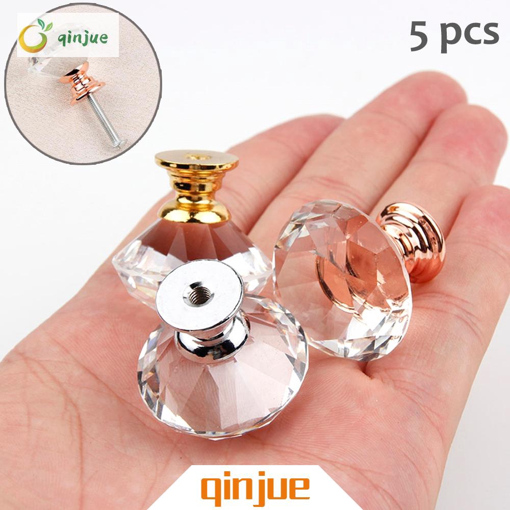 Bộ 5 tay cầm ngăn kéo tủ hình viên kim cương bằng pha lê 30mm