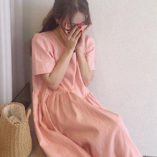 Đầm dài cổ chữ V dáng suông phong cách retro Hàn Quốc