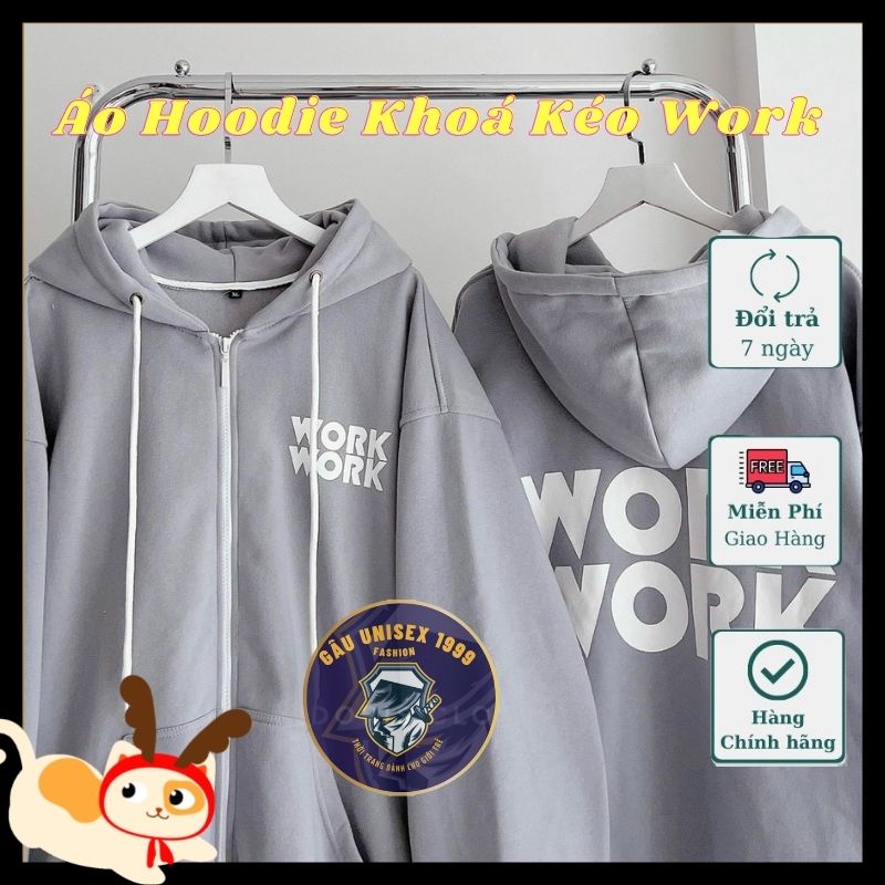 Áo Khoác Khoá Kéo Hoodie In Logo WORK - Áo hoodie Mùa Đông