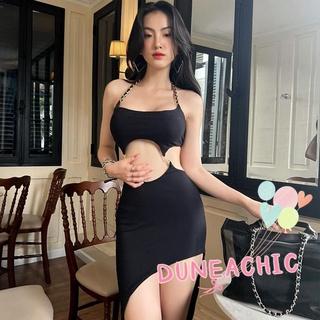 DUNEA Đầm hở lưng xẻ tà thời trang quyến rũ dành cho nữ