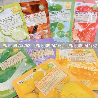 [CHÍNH HÃNG - ĐỦ MÙI] Mặt Nạ Giấy 3D Foodaholic Natural Essence Mask Trà Xanh Mật Ong Lựu Nha Đam Gừng Dưa Leo Q10