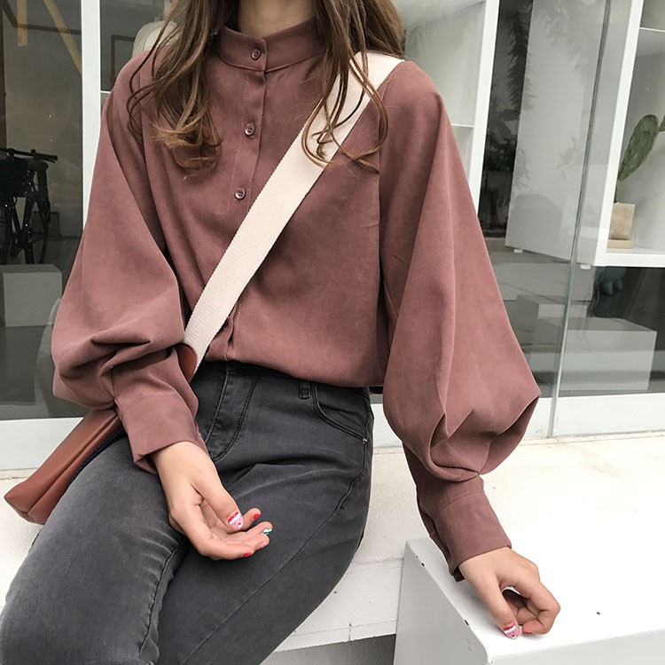 Áo sơ mi SUXI dài tay form rộng phong cách Hàn Quốc