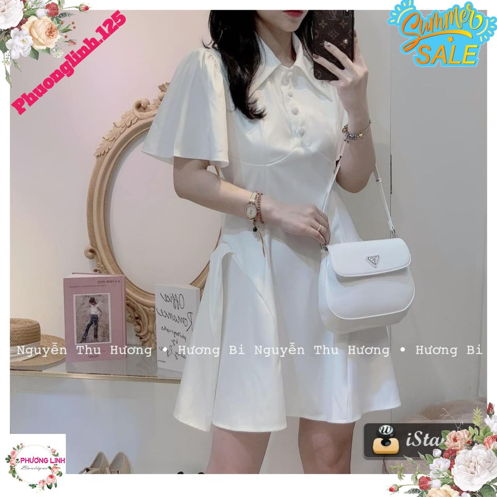 VÁY TRẮNG CỔ LÁ CÚC BỌC TAY XOÈ | BigBuy360 - bigbuy360.vn