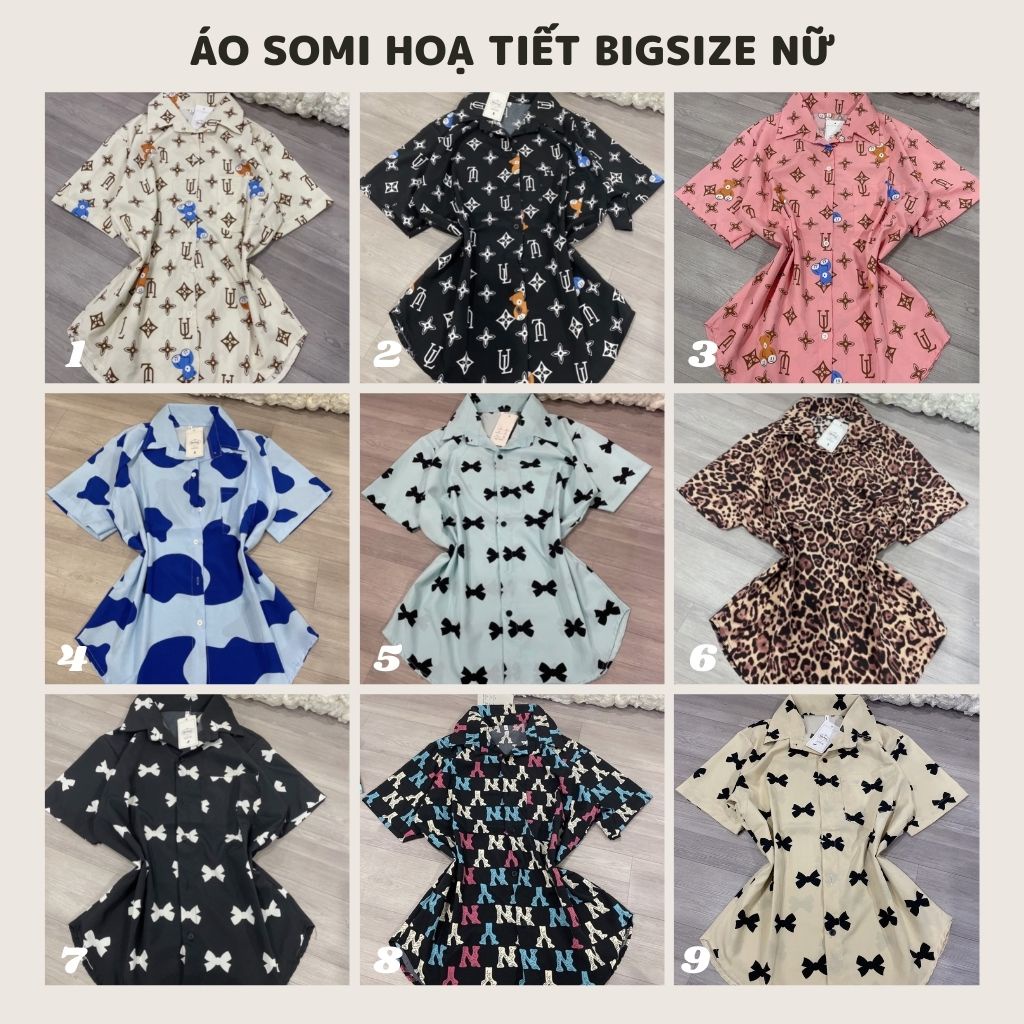 Áo sơ mi hoạ tiết các loại Bigsize nữ, Áo kiểu bigsize nữ vải Kate lụa mềm ít nhăn co giãn nhẹ ngoại cỡ từ 57-93kg SMHT