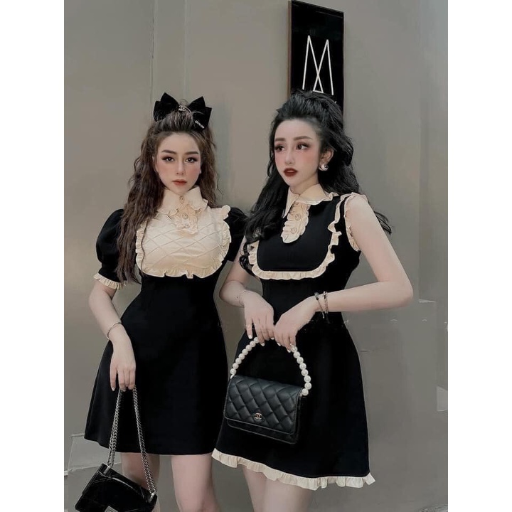 ĐẦM XÈO THIẾT KẾ, Đầm tiểu thư cổ sen phối bèo Brandy Flower dress CAO CẤP.