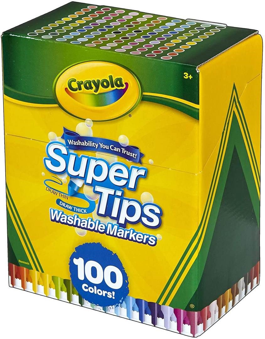 HỘP 100 BÚT LÔNG TÔ MÀU NÉT MẢNH &amp; DÀY CRAYOLA SUPER TIPS WASHABLE MARKERS (RỬA ĐƯỢC)