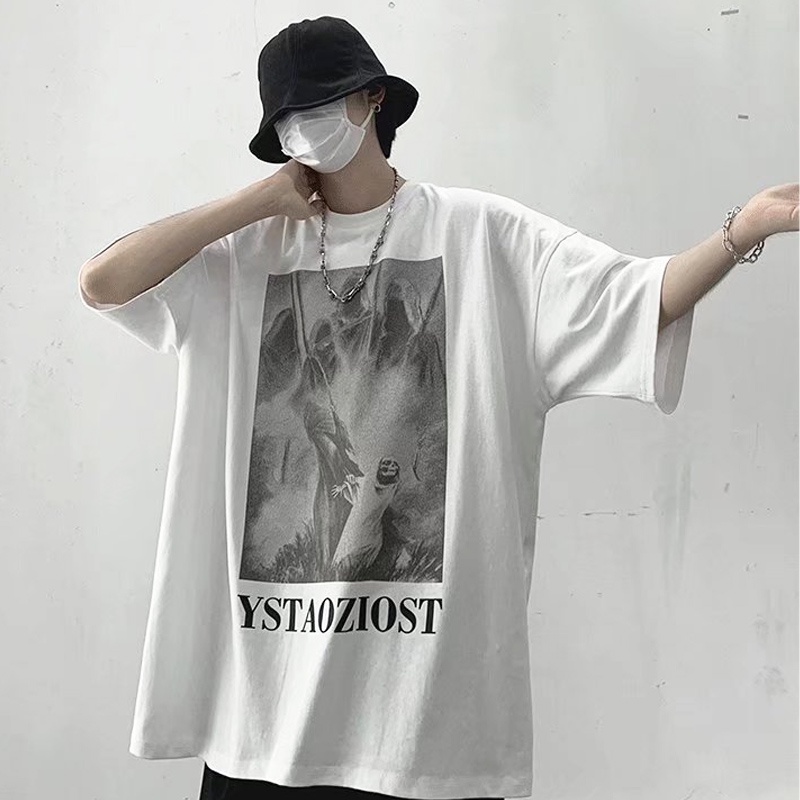 Áo Thun Tay Ngắn Cổ Tròn Dáng Suông Thời Trang Hè Phong Cách Hip Hop Hàn Quốc Cho Nam Size M-5XL