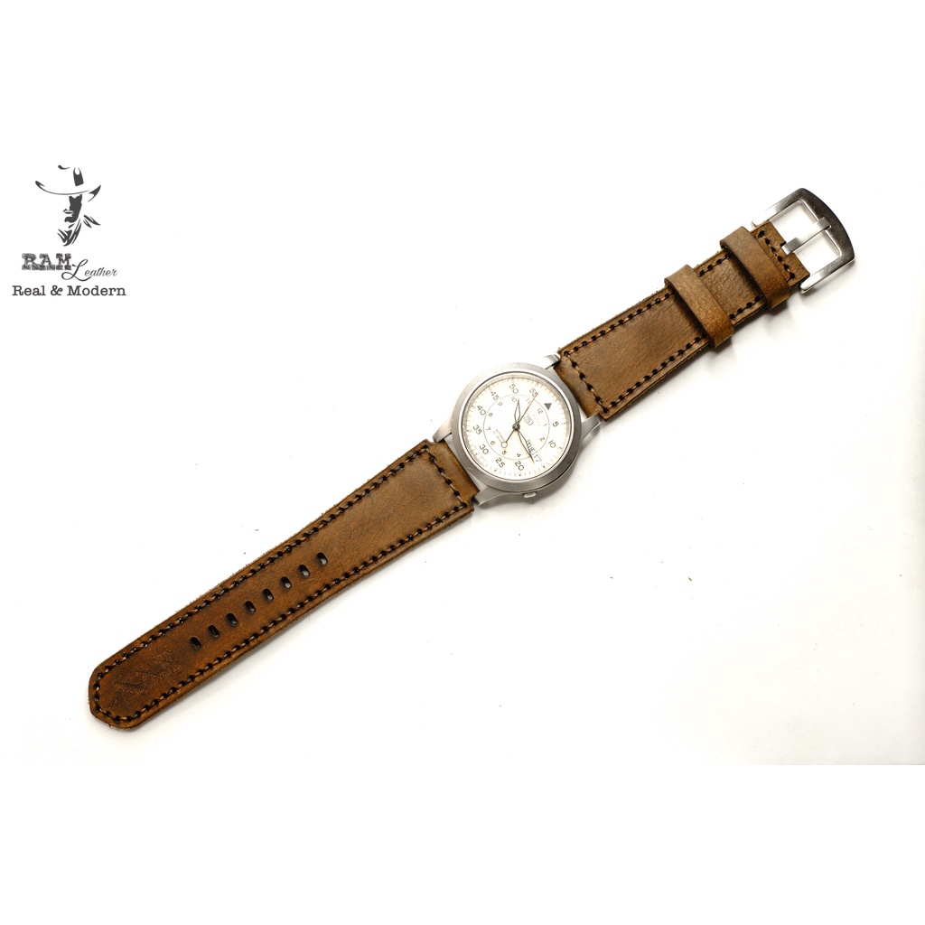 Dây đồng hồ RAM Leather da bò nâu đất RAM 1950 cho CASIO 1200, AE 1200, 1300, 1100, A159 , A168 , Size 18