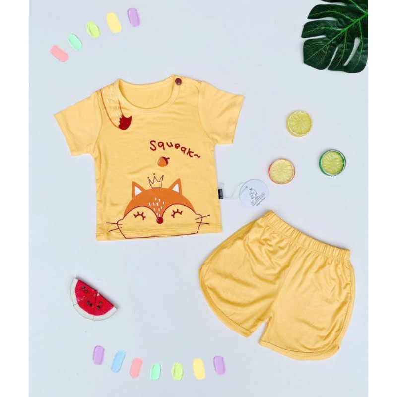 Bộ cotton lạnh hình thú quần vạt chéo cho bé