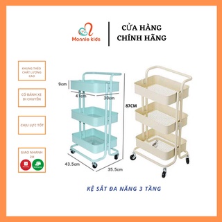 KỆ SẮT ĐA NĂNG 3 TẦNG CÓ BÁNH XE INOX CAO CẤP