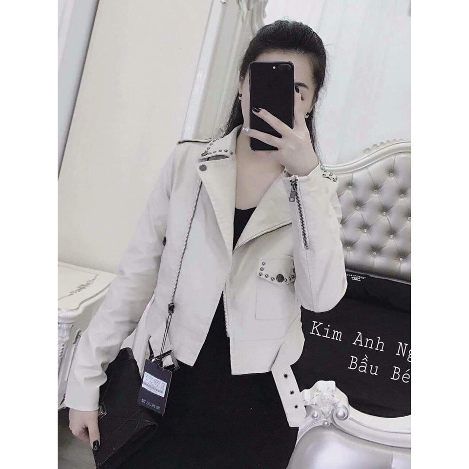 ÁO KHOÁC DA KÈM ĐAI NẠM ĐINH VIỀN