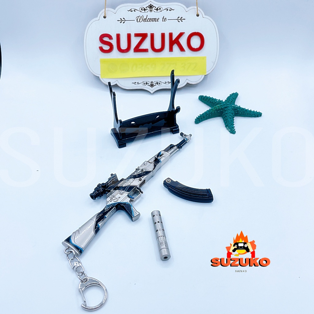 Mô hình AKM pubg kim loại lắp ráp mini Skin Ghost 21cm đồ chơi lắp ghép Tặng kệ đỡ trưng bày