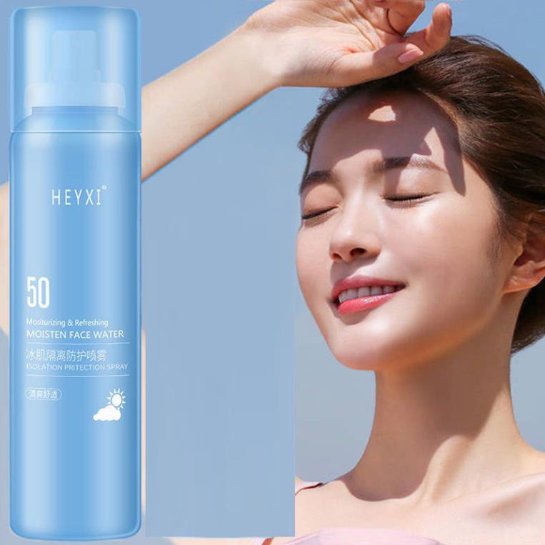 Chai xịt chống nắng body HEYXI nâng tone dưỡng ẩm 180ml, Kem chống nắng dạng xịt gọn nhẹ tiện lợi