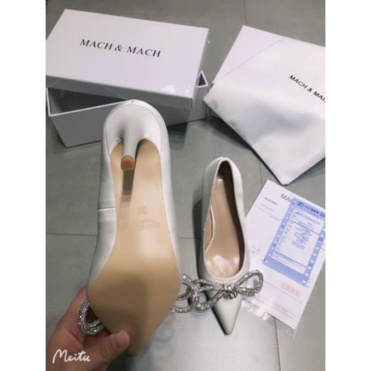 H(ẢNH THẬT) Giày Cưới Cao Gót 9p Nơ Đá Lụa Satin Mềm Êm Không Dốc Fullbox Bill Túi Cao Cấp