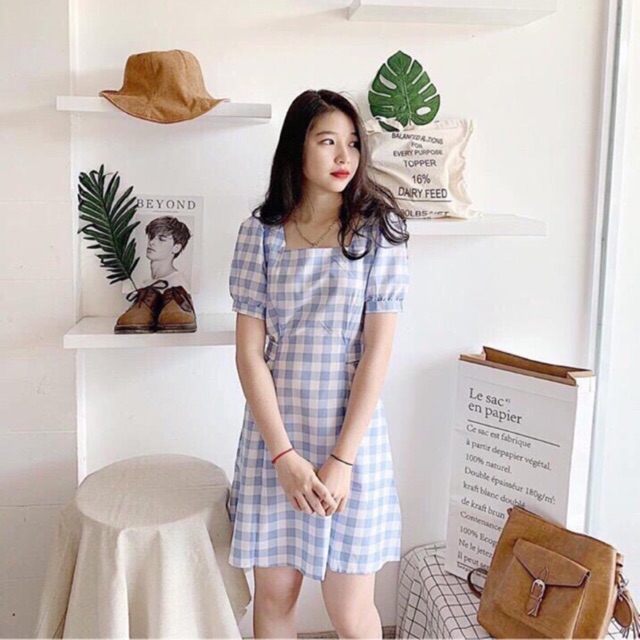 ĐẦM XÒE CỔ U CARO XANH/ ĐỎ CHẤT ĐẸP LÊN DÁNG TRẺ TRUNG