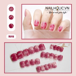 Móng Tay Giả 24 Móng [FREESHIP ĐƠN 50K] Đỏ Ruby Loang Tặng Keo Dán Móng [R018]