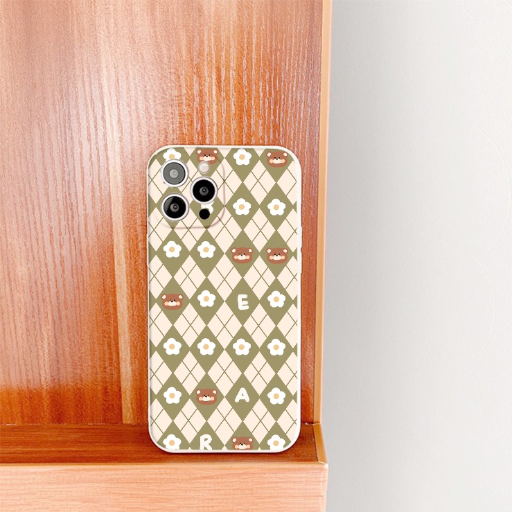Ốp lưng iphone gấu nâu brown cạnh vuông ốp iphone caro 7plus/8/8plus/x/xr/xs/11/12/13/pro/plus/promax/6/6plus/6splus/