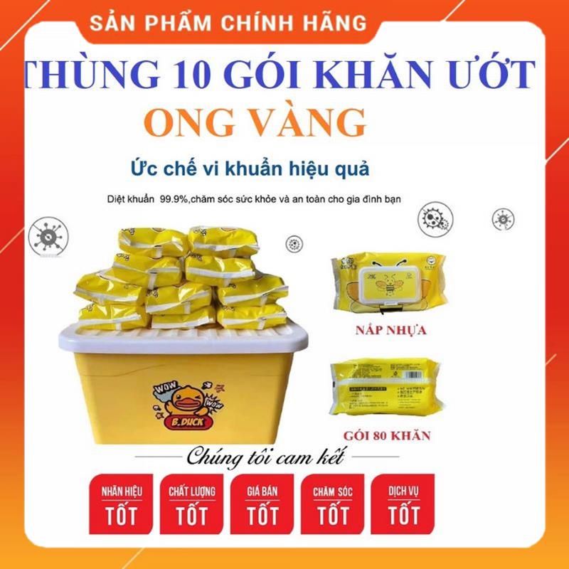 Thùng 10 gói khăn ướt kháng khuẩn vịt vàng, ong vàng msp21127