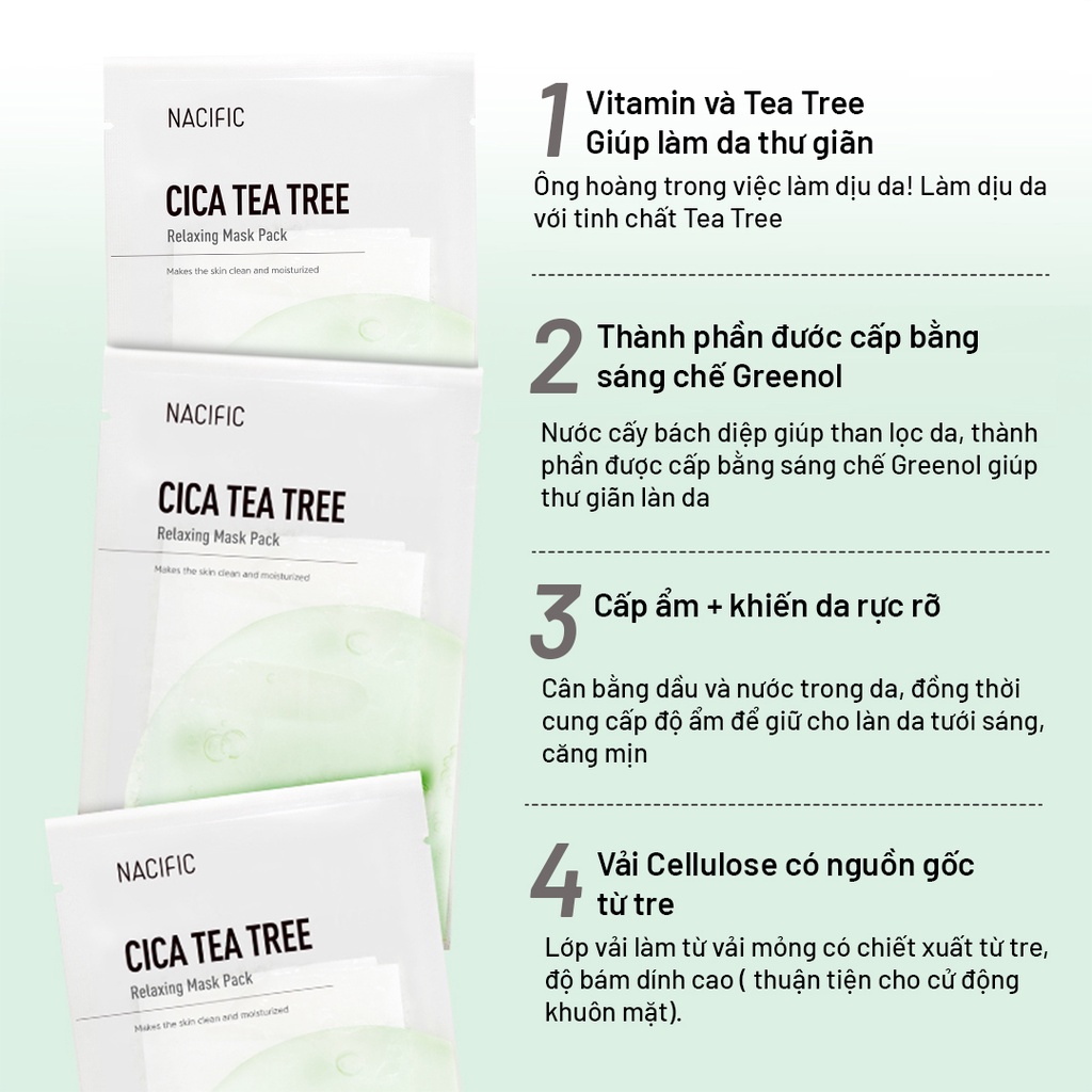 Mặt nạ giúp dưỡng ẩm và làm dịu da Nacific Cica Tea Tree Relaxing Mask Pack 30g