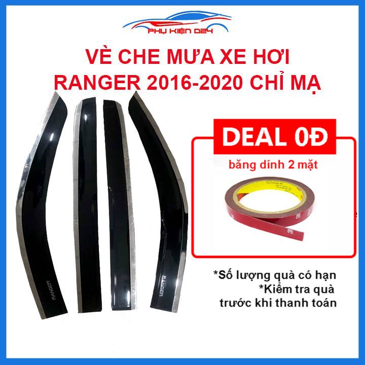 Vè mưa Ranger 2016-2017-2018-2019-2020 vè chỉ inox che mưa bảo vệ xe