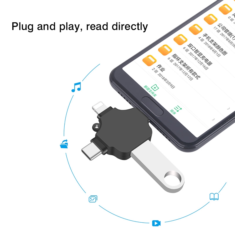 Bộ chuyển đổi 3 trong 1 USB OTG Cổng Lightning Type-C / Micro USB 3.0 cho iPhone Android Đầu nối máy tính mở rộng Đầu chuyển đổi đầu đọc thẻ