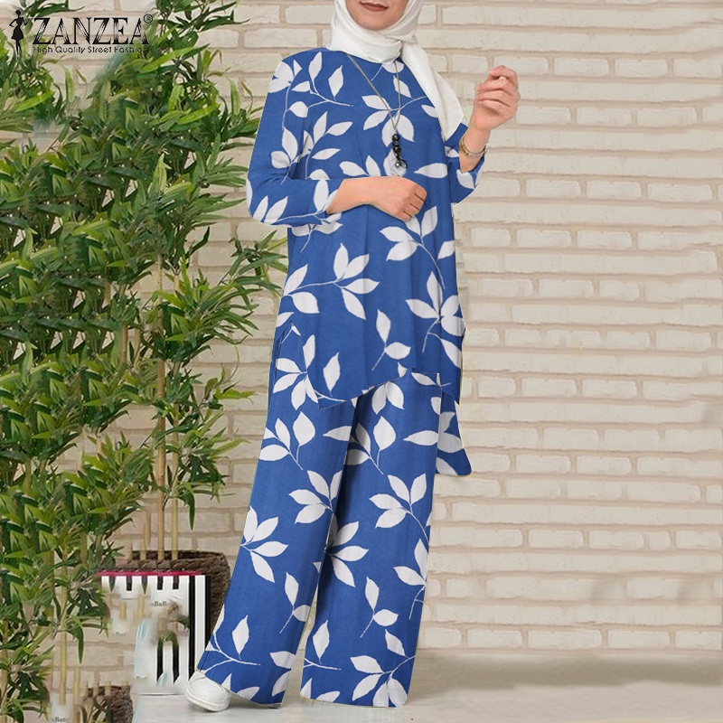 Zanzea Set Áo Thun Ngắn Tay + Chân Váy Xẻ Tà In Hoa Thời Trang Dành Cho Nữ