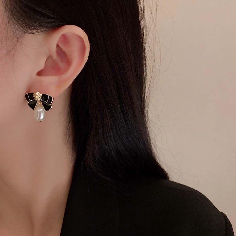 Bông Tai Hình Nơ Đính Đá Lấp Lánh Phong Cách Retro VANES1 Dành Cho Nữ