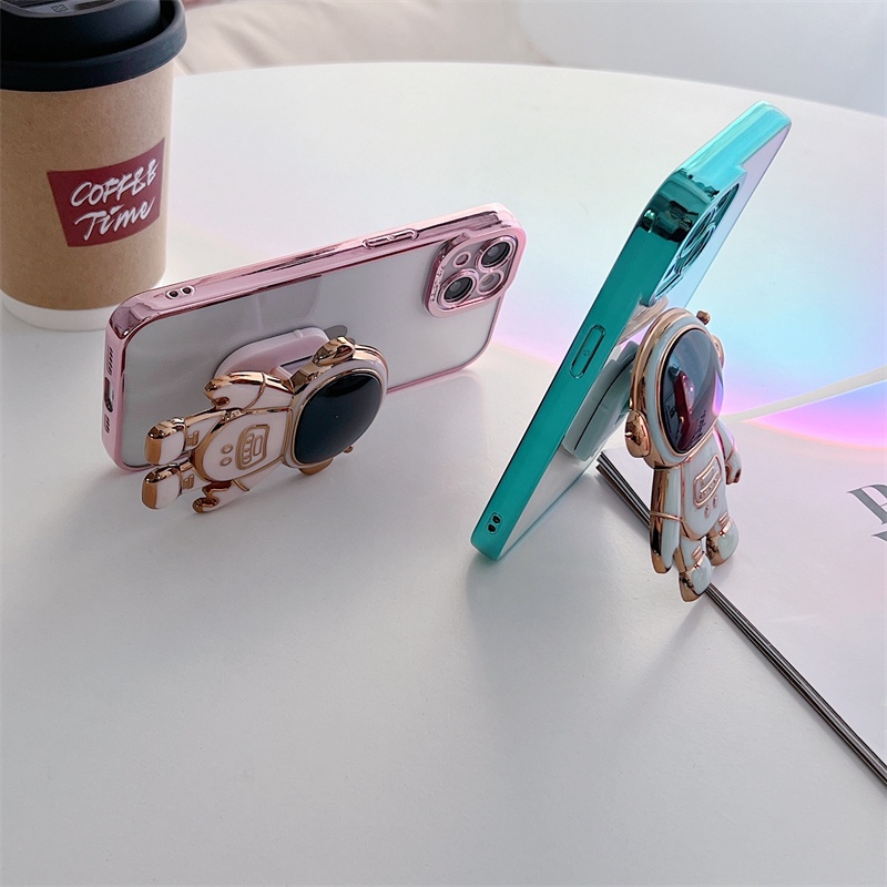 Ốp Điện Thoại Mềm Trong Suốt In Hình Phi Hành Gia Hoạt Hình 3D Có Giá Đỡ Cho iPhone 11 12 13 Pro Max